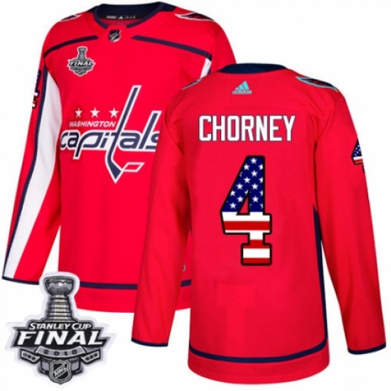 Men's Adidas Washington Capitals 4 Taylor Chorney Authentic Red USA Flag Fashion 2018 Stanley Cup Final NHL Jersey