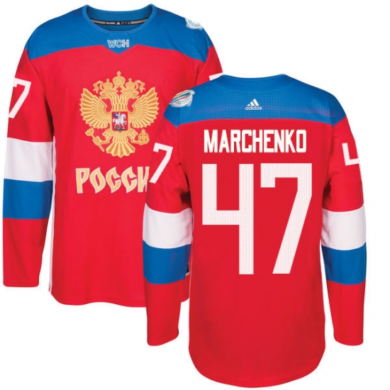 Men's Adidas Team Russia 47 Alexey Marchenko Premier Red Away 2016 World Cup of Hockey Jersey