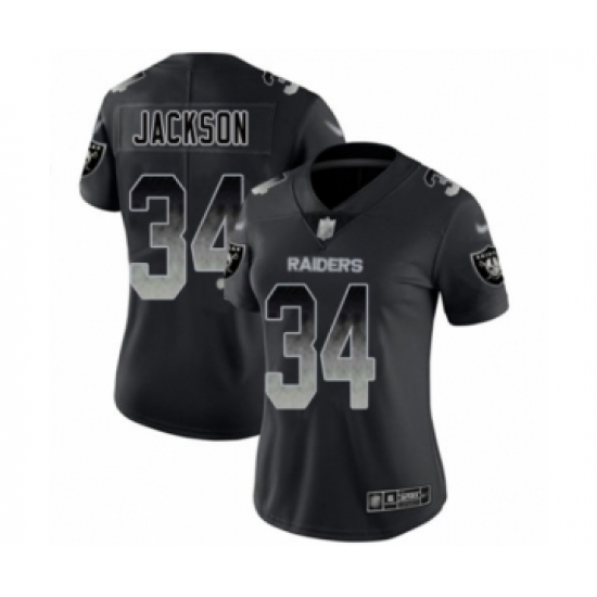 Women's Oakland Raiders 34 Bo Jackson Black Smoke Fashion Limited Player 100th Season Football Jersey