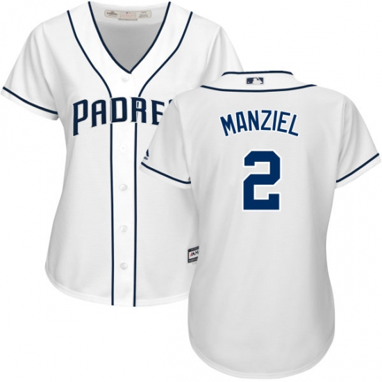 Women's Majestic San Diego Padres 2 Johnny Manziel Replica White Home Cool Base MLB Jersey