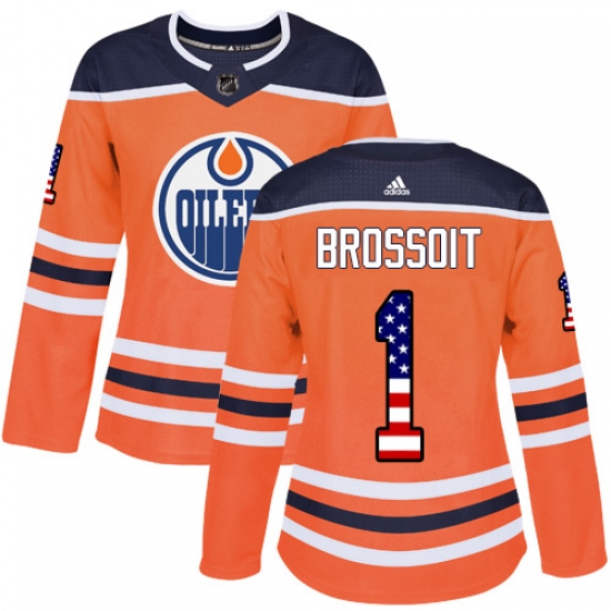 Women's Adidas Edmonton Oilers 1 Laurent Brossoit Authentic Orange USA Flag Fashion NHL Jersey