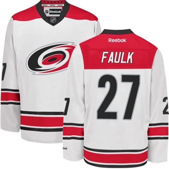 Men's Reebok Carolina Hurricanes 27 Justin Faulk Authentic White Away NHL Jersey