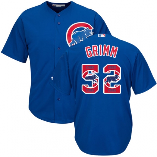 Men's Majestic Chicago Cubs 52 Justin Grimm Authentic Royal Blue Team Logo Fashion Cool Base MLB Jersey