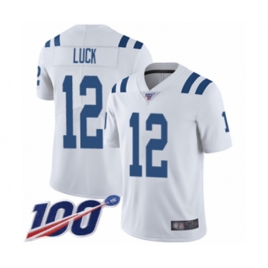 Men's Indianapolis Colts 12 Andrew Luck White Vapor Untouchable Limited Player 100th Season Football Jersey