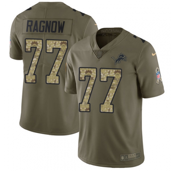 Men's Nike Detroit Lions 77 Frank Ragnow Limited Olive Camo Salute to Service NFL Jersey