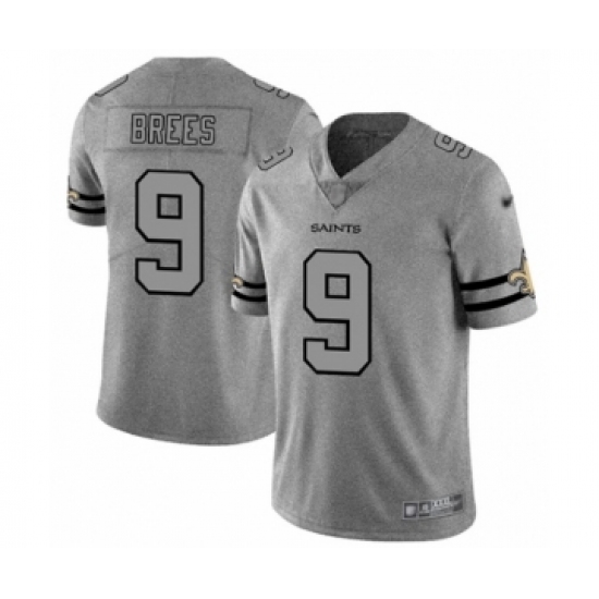 Men's New Orleans Saints 9 Drew Brees Limited Gray Team Logo Gridiron Football Jersey