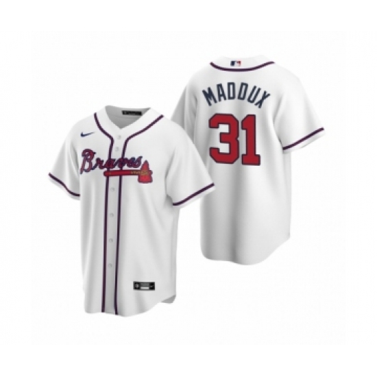 Men's Atlanta Braves 31 Greg Maddux Nike White 2020 Replica Home Jersey