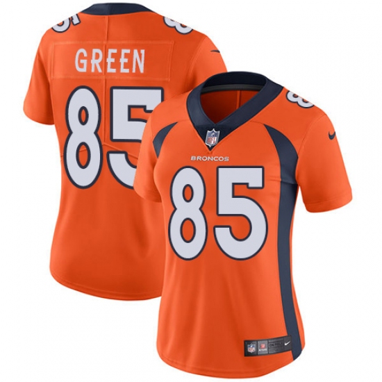 Women's Nike Denver Broncos 85 Virgil Green Orange Team Color Vapor Untouchable Limited Player NFL Jersey
