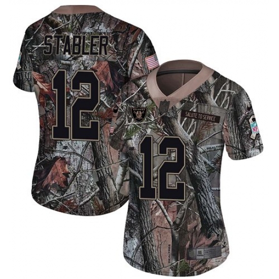 Women's Nike Oakland Raiders 12 Kenny Stabler Limited Camo Rush Realtree NFL Jersey