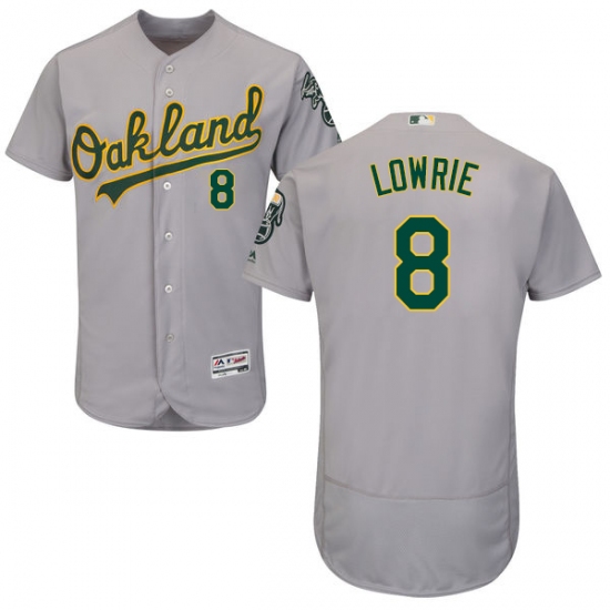 Men's Majestic Oakland Athletics 8 Jed Lowrie Grey Road Flex Base Authentic Collection MLB Jersey