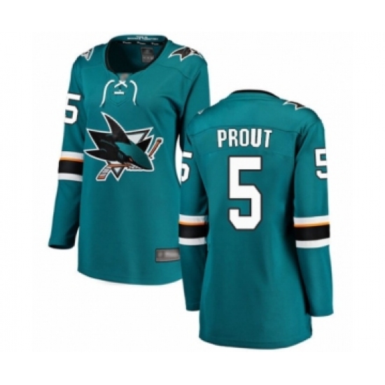 Women's San Jose Sharks 5 Dalton Prout Fanatics Branded Teal Green Home Breakaway Hockey Jersey