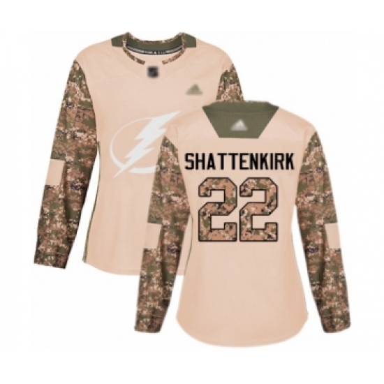 Women's Tampa Bay Lightning 22 Kevin Shattenkirk Authentic Camo Veterans Day Practice Hockey Jersey