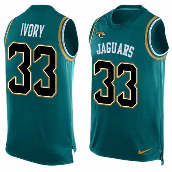 Men's Nike Jacksonville Jaguars 33 Chris Ivory Limited Teal Green Player Name & Number Tank Top NFL Jersey