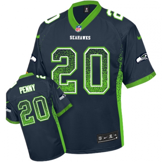 Men's Nike Seattle Seahawks 20 Rashaad Penny Elite Steel Blue Drift Fashion NFL Jersey