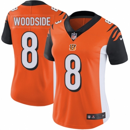 Women's Nike Cincinnati Bengals 8 Logan Woodside Orange Alternate Vapor Untouchable Limited Player NFL Jersey