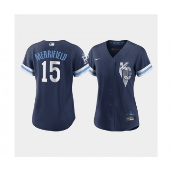 Women's Kansas City Royals 15 Whit Merrifield 2022 Navy City Connect Cool Base Stitched Jersey(Run Small)