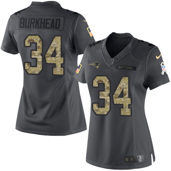 Women's Nike New England Patriots 34 Rex Burkhead Limited Black 2016 Salute to Service NFL Jersey