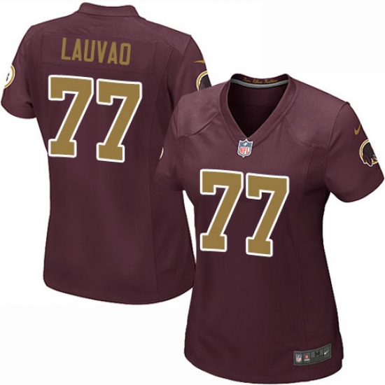 Women's Nike Washington Redskins 77 Shawn Lauvao Game Burgundy Red/Gold Number Alternate 80TH Anniversary NFL Jersey