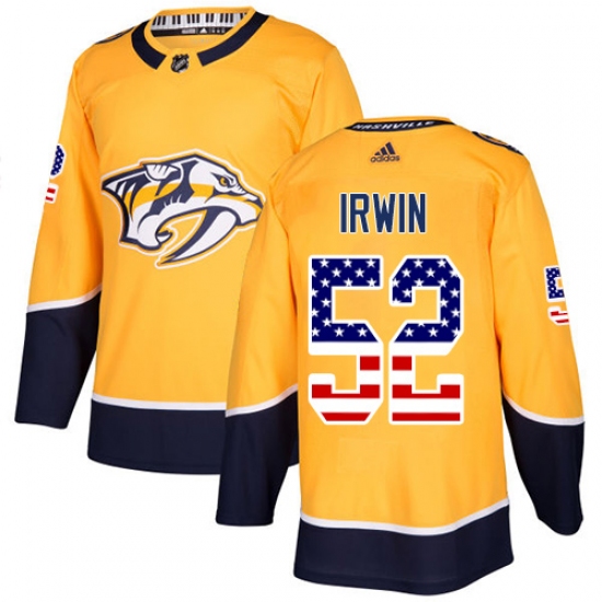 Men's Adidas Nashville Predators 52 Matt Irwin Authentic Gold USA Flag Fashion NHL Jersey