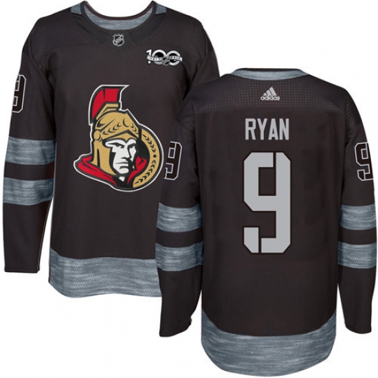 Men's Adidas Ottawa Senators 9 Bobby Ryan Authentic Black 1917-2017 100th Anniversary NHL Jersey