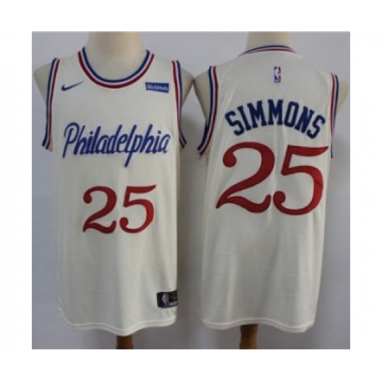 Men's 76ers 25 Ben Simmons Cream New City Edition Swingman Basketball Jersey