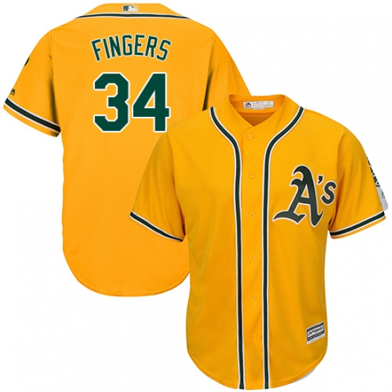 Men's Majestic Oakland Athletics 34 Rollie Fingers Replica Gold Alternate 2 Cool Base MLB Jersey