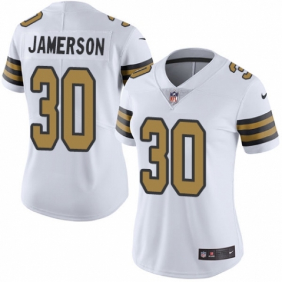 Women's Nike New Orleans Saints 30 Natrell Jamerson Limited White Rush Vapor Untouchable NFL Jersey