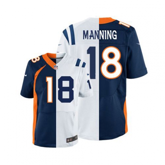 Men's Nike Denver Broncos 18 Peyton Manning Game Orange/Royal Blue Split Fashion NFL Jersey