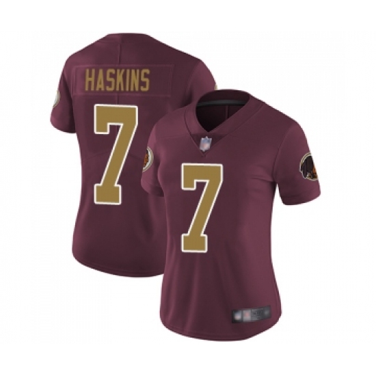 Women's Washington Redskins 7 Dwayne Haskins Burgundy Red Gold Number Alternate 80TH Anniversary Vapor Untouchable Limited Player Football Jersey