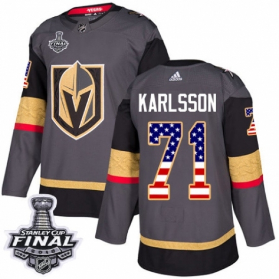 Youth Adidas Vegas Golden Knights 71 William Karlsson Authentic Gray USA Flag Fashion 2018 Stanley Cup Final NHL Jersey