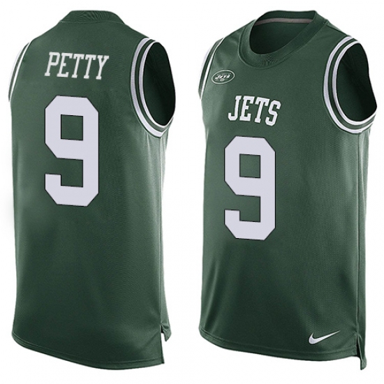 Men's Nike New York Jets 9 Bryce Petty Limited Green Player Name & Number Tank Top NFL Jersey