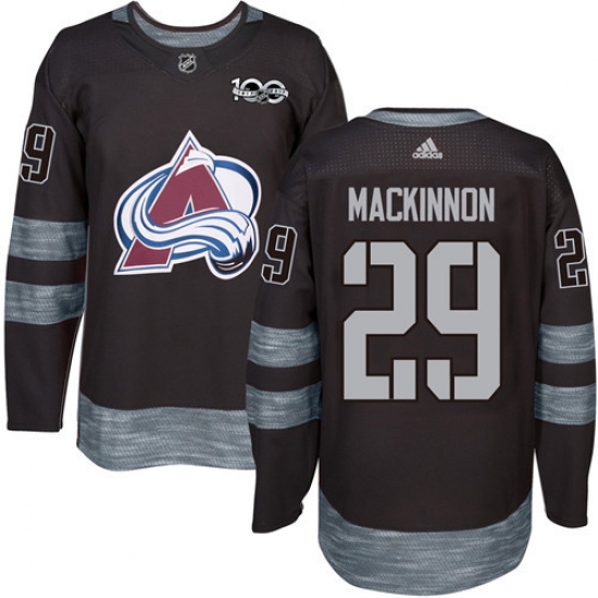 Men's Adidas Colorado Avalanche 29 Nathan MacKinnon Authentic Black 1917-2017 100th Anniversary NHL Jersey