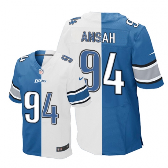 Men's Nike Detroit Lions 94 Ziggy Ansah Elite Blue/White Split Fashion NFL Jersey