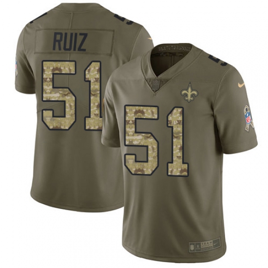 Men's New Orleans Saints 51 Cesar Ruiz Olive Camo Stitched NFL Limited 2017 Salute To Service Jersey