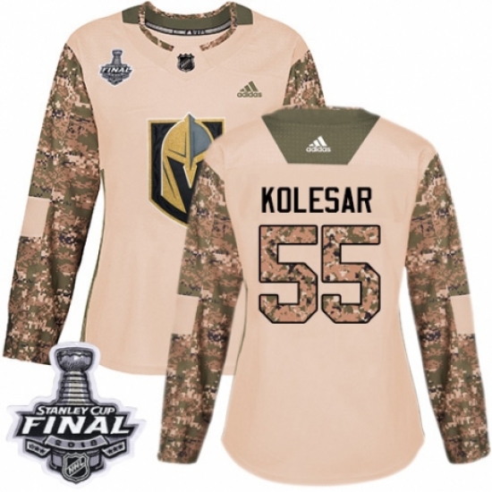 Women's Adidas Vegas Golden Knights 55 Keegan Kolesar Authentic Camo Veterans Day Practice 2018 Stanley Cup Final NHL Jersey