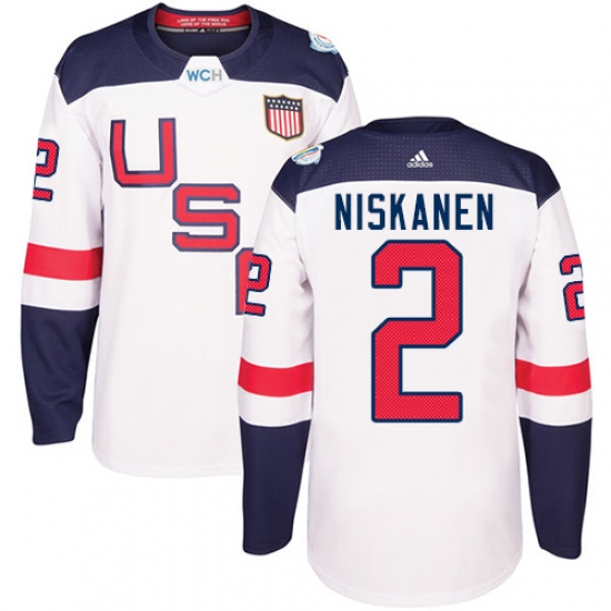 Men's Adidas Team USA 2 Matt Niskanen Authentic White Home 2016 World Cup Ice Hockey Jersey