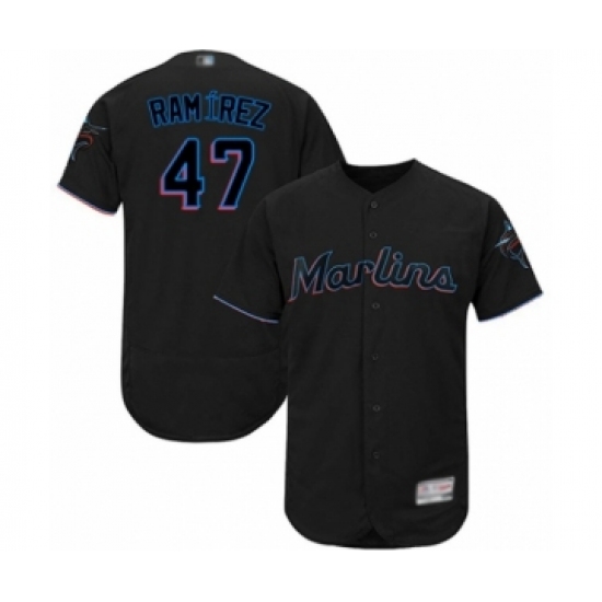 Men's Miami Marlins 47 Harold Ramirez Black Alternate Flex Base Authentic Collection Baseball Player Jersey