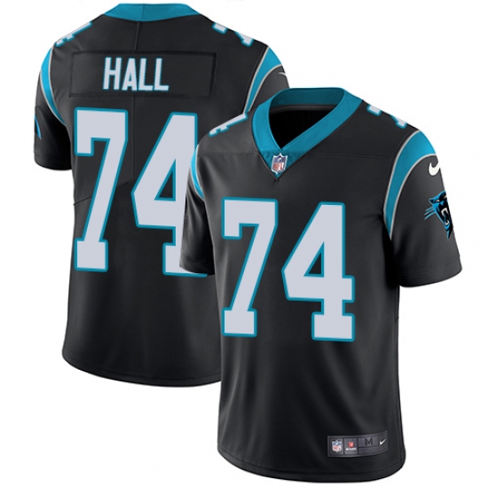 Youth Nike Carolina Panthers 74 Daeshon Hall Black Team Color Vapor Untouchable Limited Player NFL Jersey