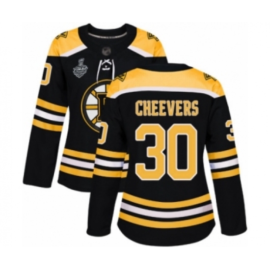 Women's Boston Bruins 30 Gerry Cheevers Authentic Black Home 2019 Stanley Cup Final Bound Hockey Jersey