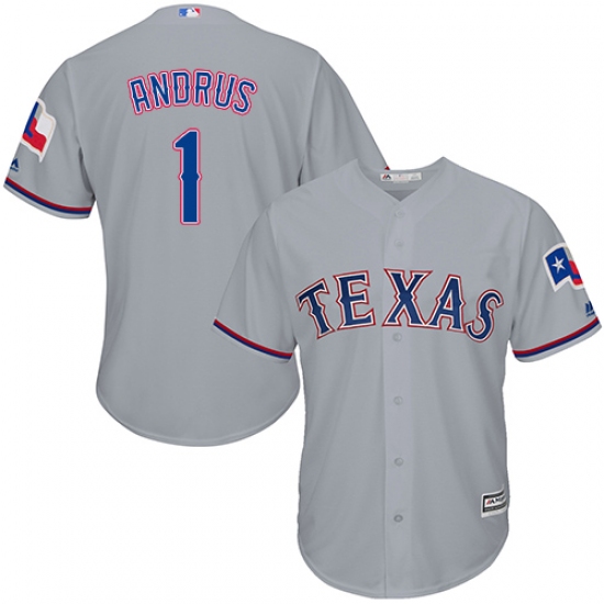 Men's Majestic Texas Rangers 1 Elvis Andrus Replica Grey Road Cool Base MLB Jersey