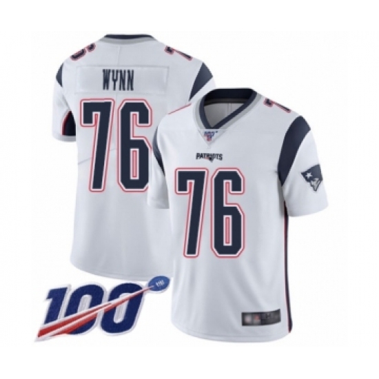 Men's New England Patriots 76 Isaiah Wynn White Vapor Untouchable Limited Player 100th Season Football Jersey