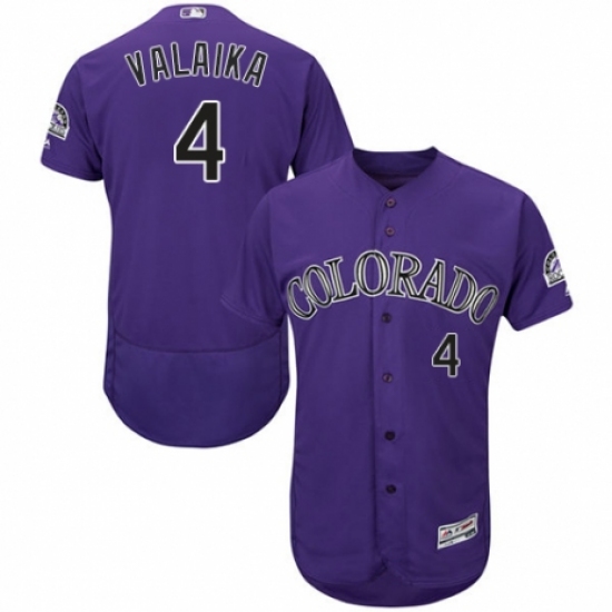 Men's Majestic Colorado Rockies 4 Pat Valaika Purple Alternate Flex Base Authentic Collection MLB Jersey