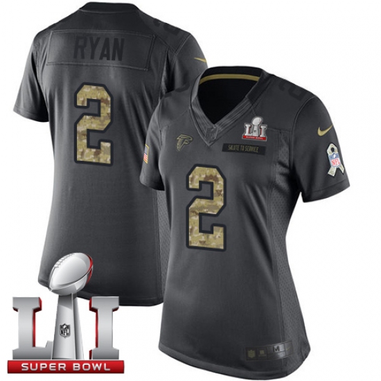 Women's Nike Atlanta Falcons 2 Matt Ryan Limited Black 2016 Salute to Service Super Bowl LI 51 NFL Jersey