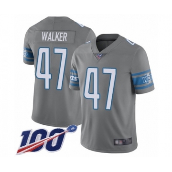 Youth Detroit Lions 47 Tracy Walker Limited Steel Rush Vapor Untouchable 100th Season Football Jersey