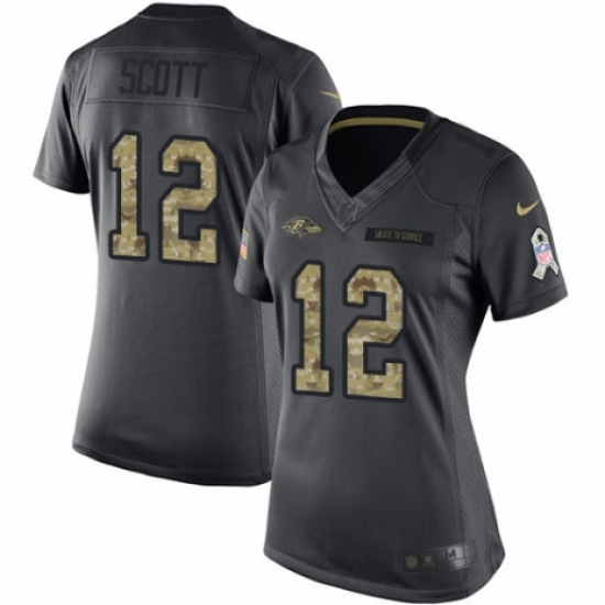 Women's Nike Baltimore Ravens 12 Jaleel Scott Limited Black 2016 Salute to Service NFL Jersey