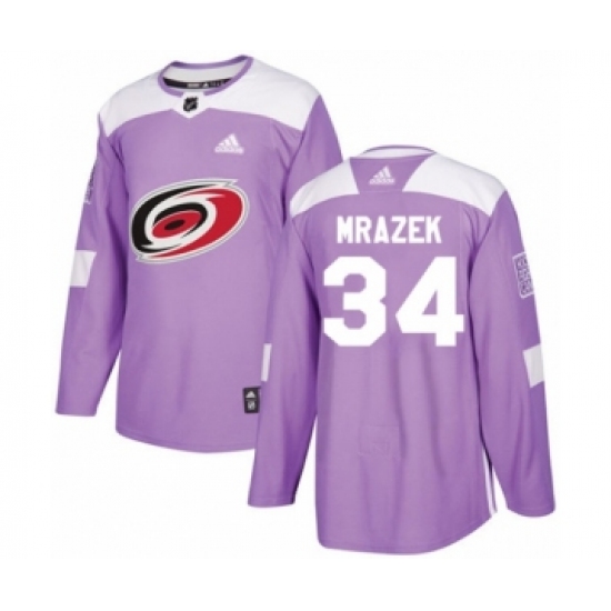 Men's Adidas Carolina Hurricanes 34 Petr Mrazek Authentic Purple Fights Cancer Practice NHL Jersey