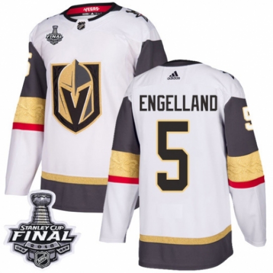 Men's Adidas Vegas Golden Knights 5 Deryk Engelland Authentic White Away 2018 Stanley Cup Final NHL Jersey