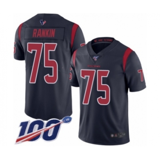 Men's Houston Texans 75 Martinas Rankin Limited Navy Blue Rush Vapor Untouchable 100th Season Football Jersey