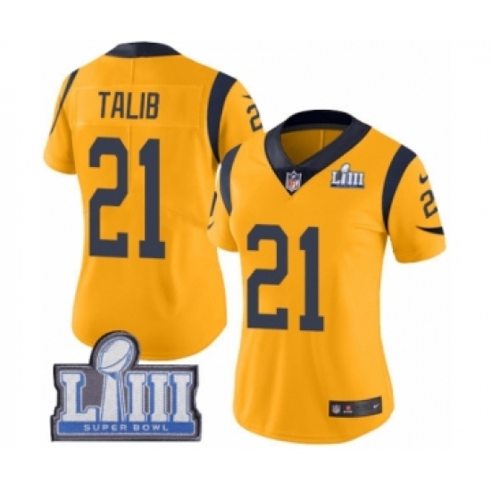 Women's Nike Los Angeles Rams 21 Aqib Talib Limited Gold Rush Vapor Untouchable Super Bowl LIII Bound NFL Jersey