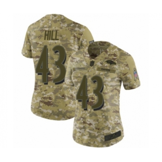 Women's Baltimore Ravens 43 Justice Hill Limited Camo 2018 Salute to Service Football Jersey